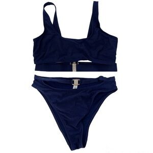 ASOS Wolf & Whistle Fuller Bust Eco Cut Out High Leg Buckle Bikini Size 6 DDD